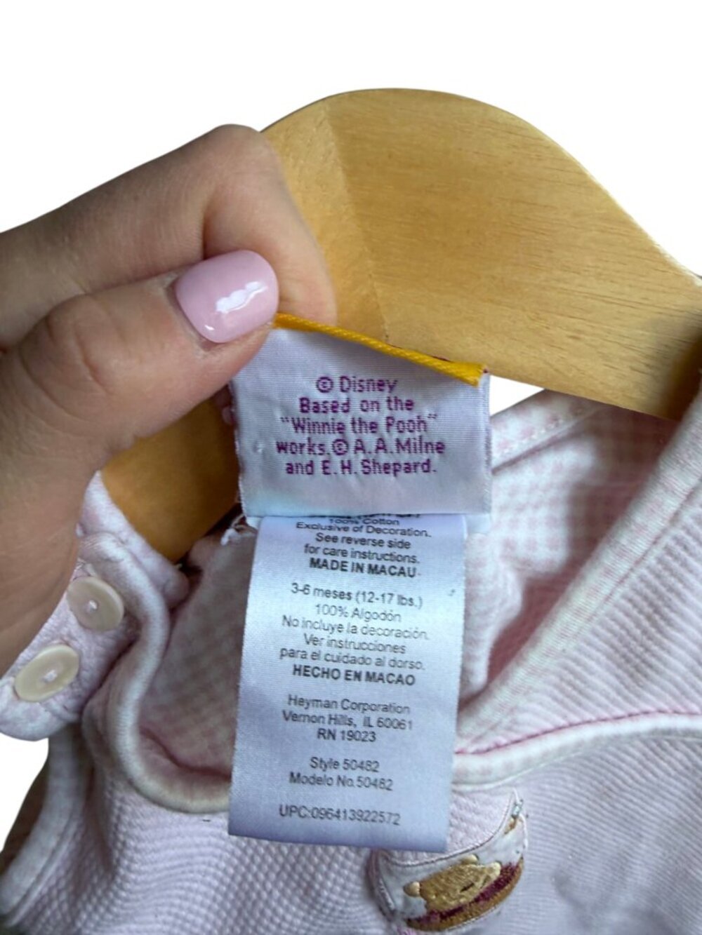 Vintage Y2K Disney Winnie The Pooh Gingham Seersucker Baby Overall Sz 3/6m RARE - Picture 6 of 7